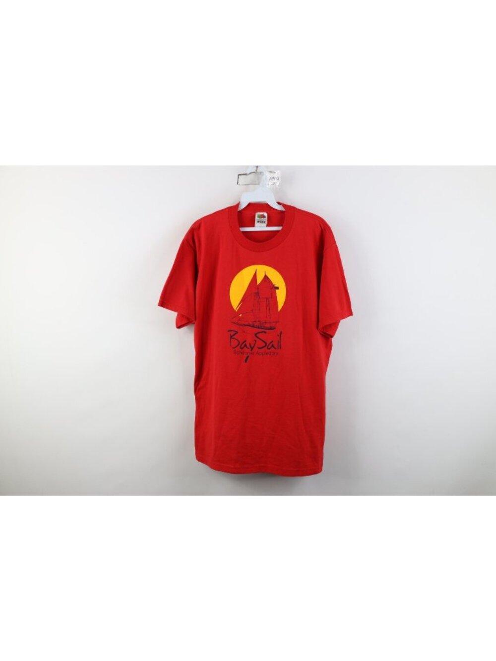 Vintage Streetwear Mens Large Faded Bay Sail Schooner Appledore T-Shirt Red